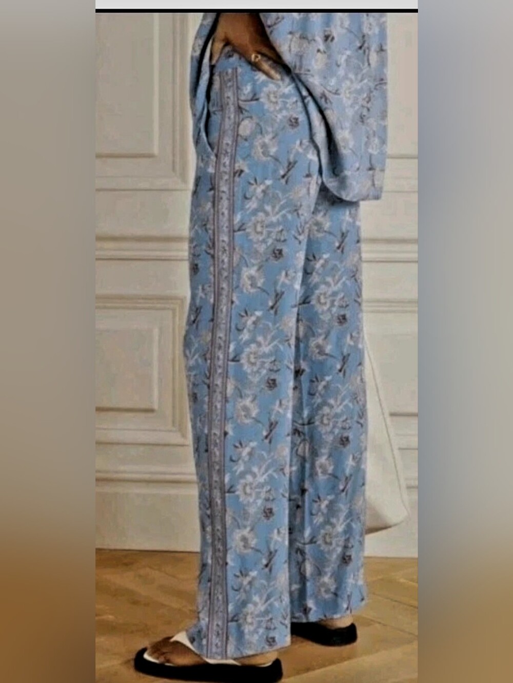 Veronica Beard Light Blue Floral Wide-Leg Pants 10